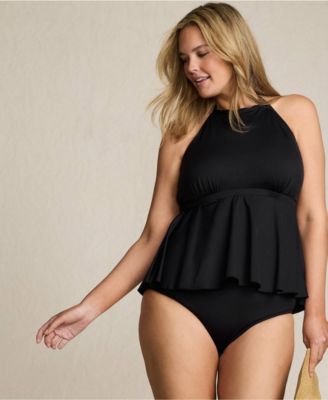 Plus Size Flutter High Neck Halter Tankini Top