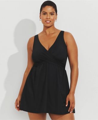 Women's SlenderSuit V-neck Wrap Swim Dress One Piece Swimsuit