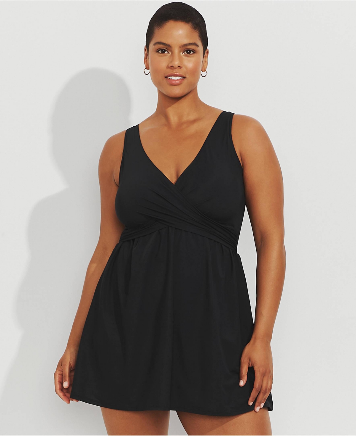 Lands' End Women's SlenderSuit V-neck Wrap Swim Dress One Piece Swimsuit