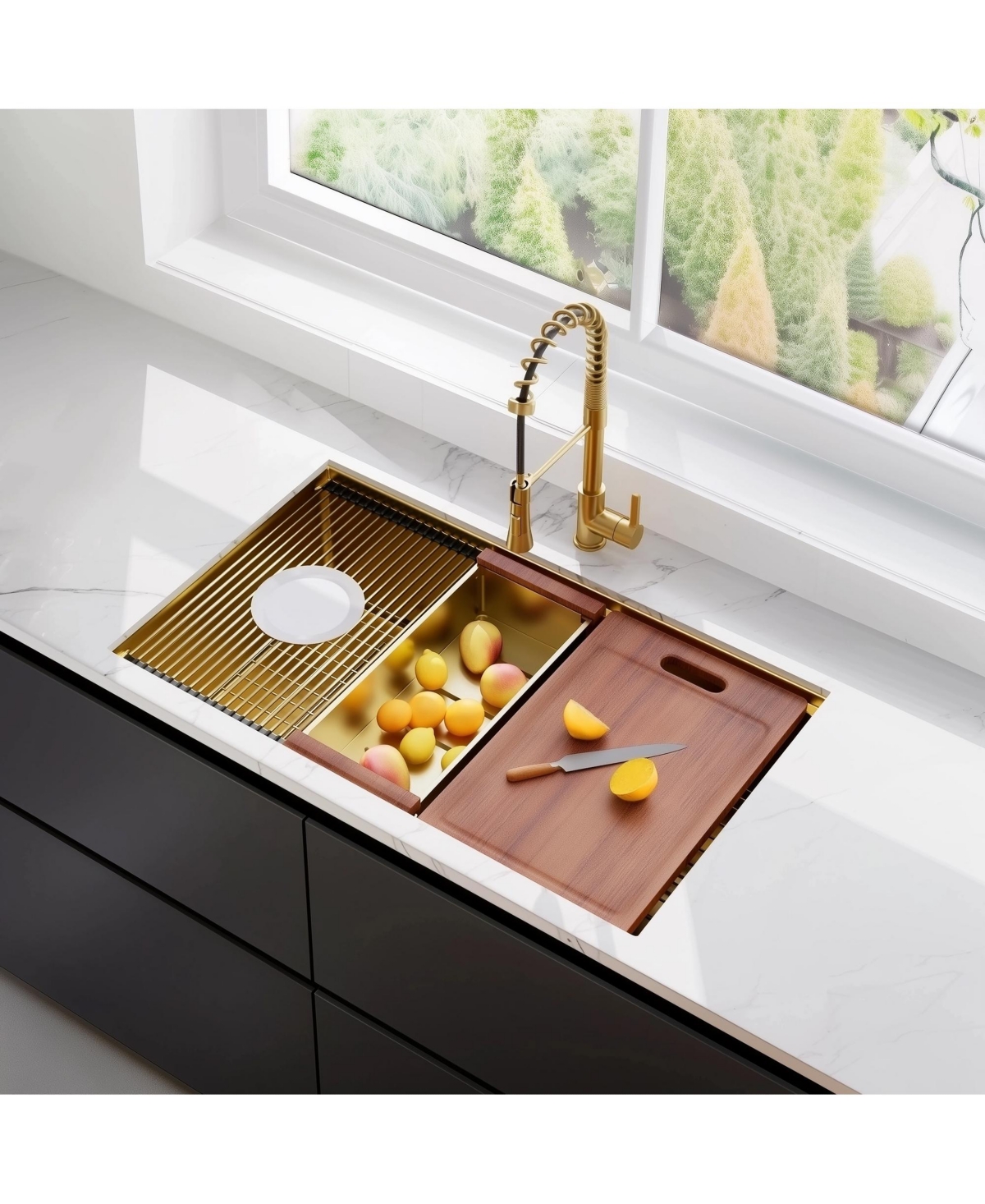 flynama 32x19inch Gold Undermount Workstation Kitchen Sink Stainless Steel 16 Gauge Deep Bowl