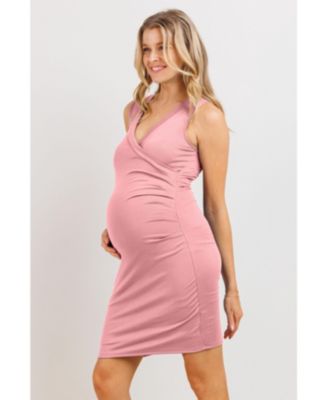Maternity Sleeveless V Neck Wrap Fitted Nursing Dress