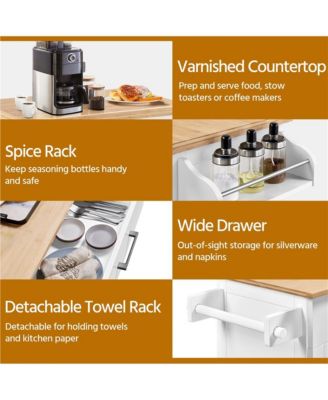 35” H Rolling Kitchen Island Cart with Spice Rack