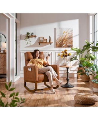 Faux Leather Upholstered Rocking Chair High Back Armchair