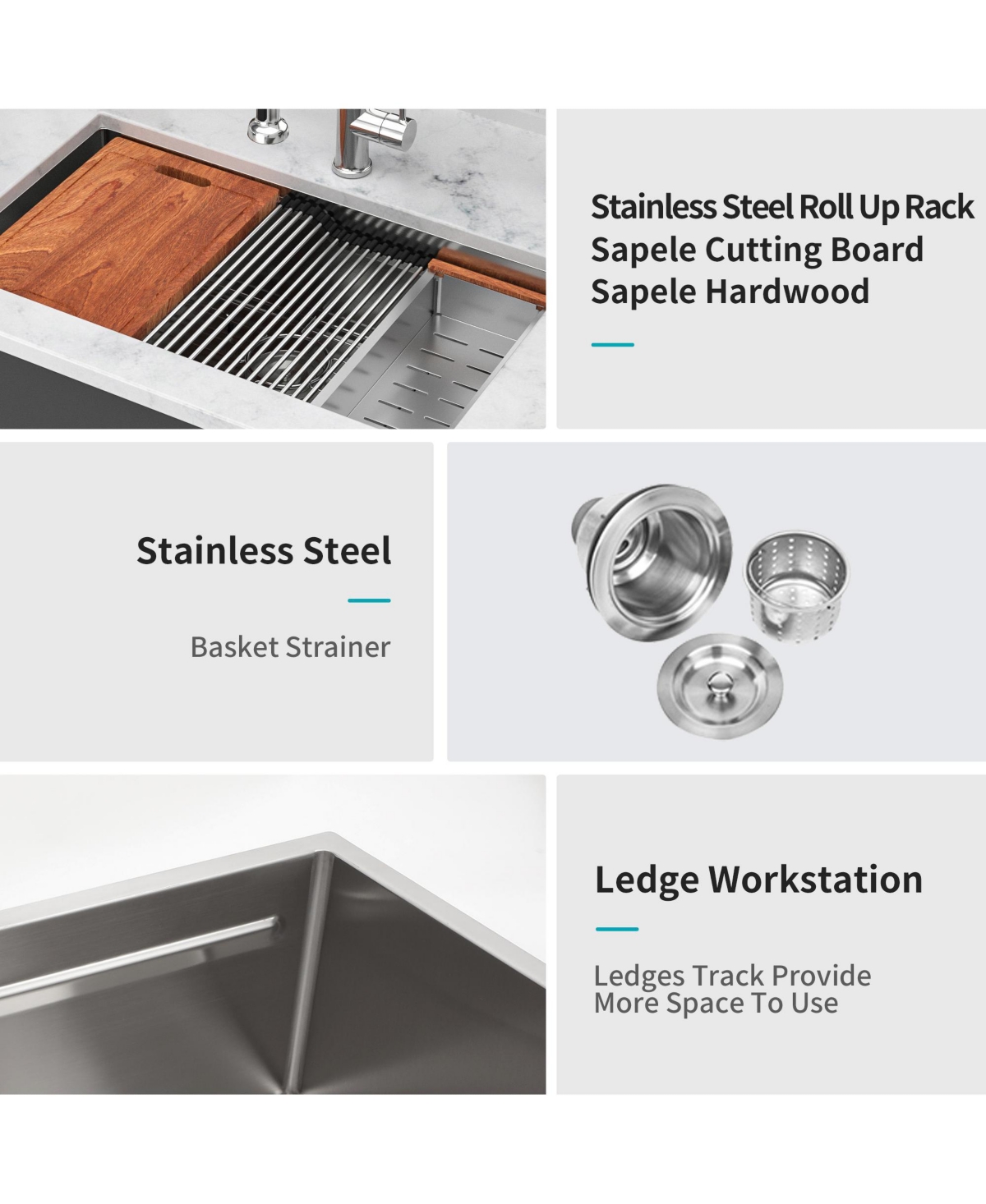 flynama 33inch Undermount Kitchen Sink 16G T304 Stainless Steel Z Shaped Ledge Workstation 33x19x10inch with Full Accessories