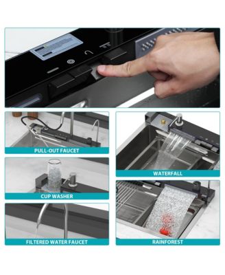 30x19x9inch Multifunction Single Bowl 16 Gauge T304 Stainless Steel Ledge Workstation Smart Top Mount Waterfall Kitchen Sink