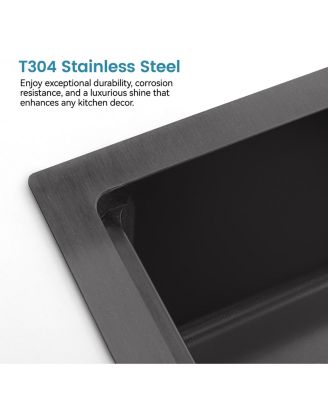 33inch Overmount Single Bowl Black 304 Stainless Steel Handmade Kitchen Sink with Cutting Board and Colander