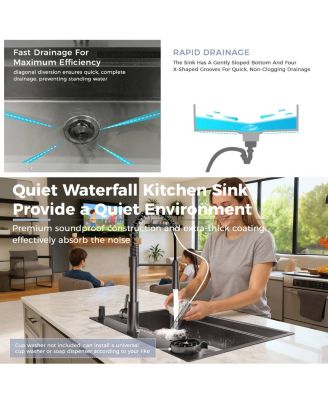 huluwat Gunmetal Black Waterfall Kitchen Sink Workstation Smart Pull Out Faucet Combo