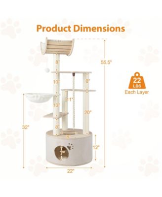 55.5'' Tall Wooden Cat Tree for Indoor Cats w/Condo Curved Perch Hammock