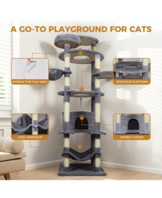 78.8'' Cat Tree with Wide Base, Large Condo,2 Sisal Scratching Post in Dark Gray