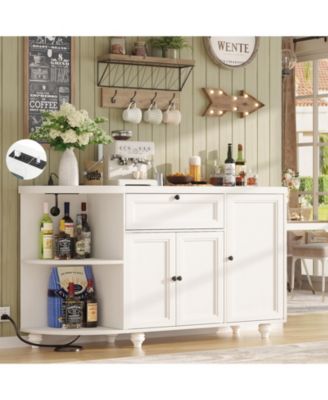 Kitchen Sideboard Buffet Cabinet with Drawer & Cabinets, 55'' Coffee Bar with Power Outlets & Wine Rack