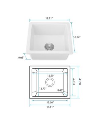 18x16inch Quartz Undermount Bar Sink with Grid and Strainer Heat Stain Resistant