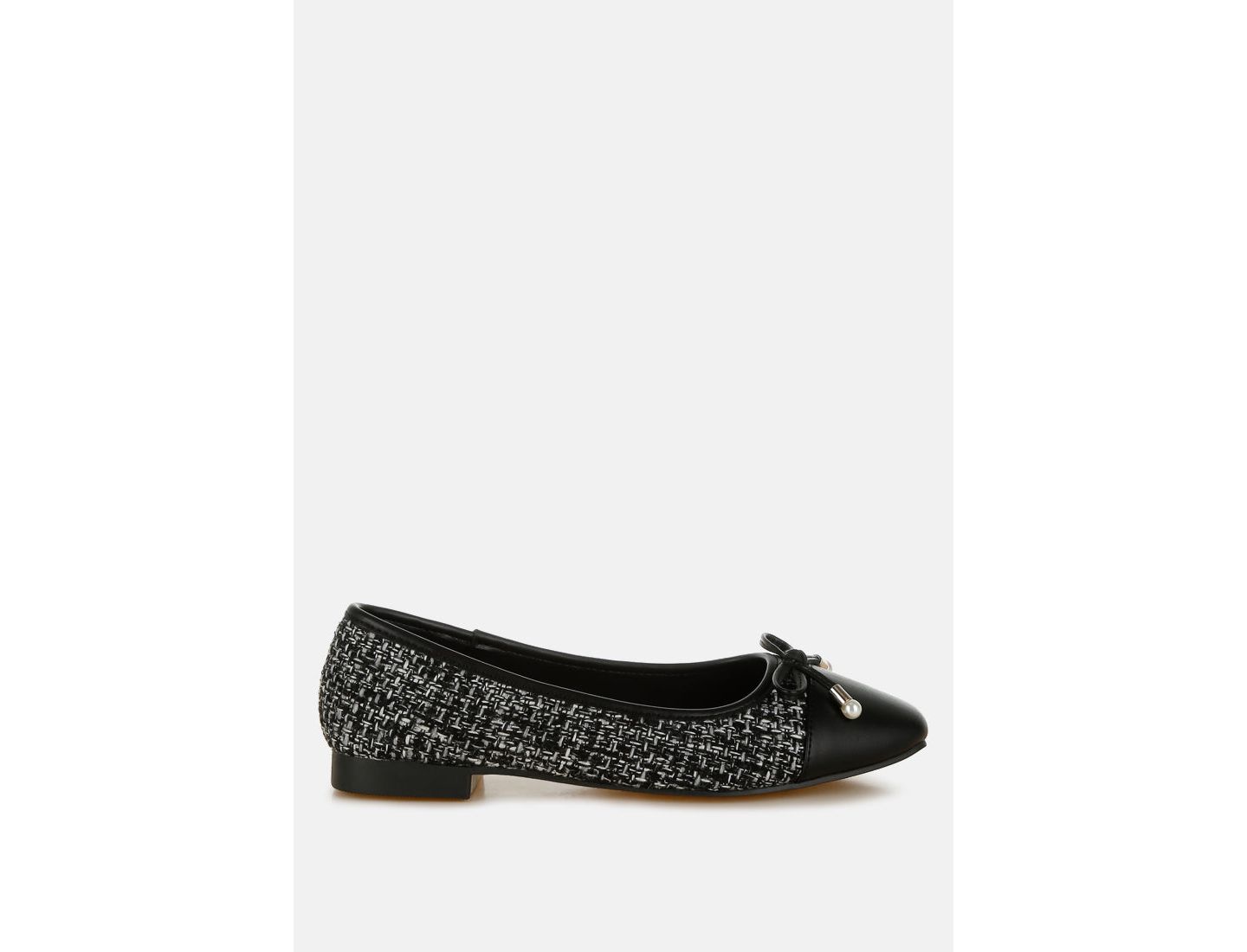 Женские балетки London Rag Acino Boucle Pearl Bow Ballerinas, цвет: Чёрный гладкий — фото 3