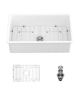 huluwat 32x19x10inch White Fireclay Kitchen Sink Undermount Single Bowl Dual Mount Deep Basin