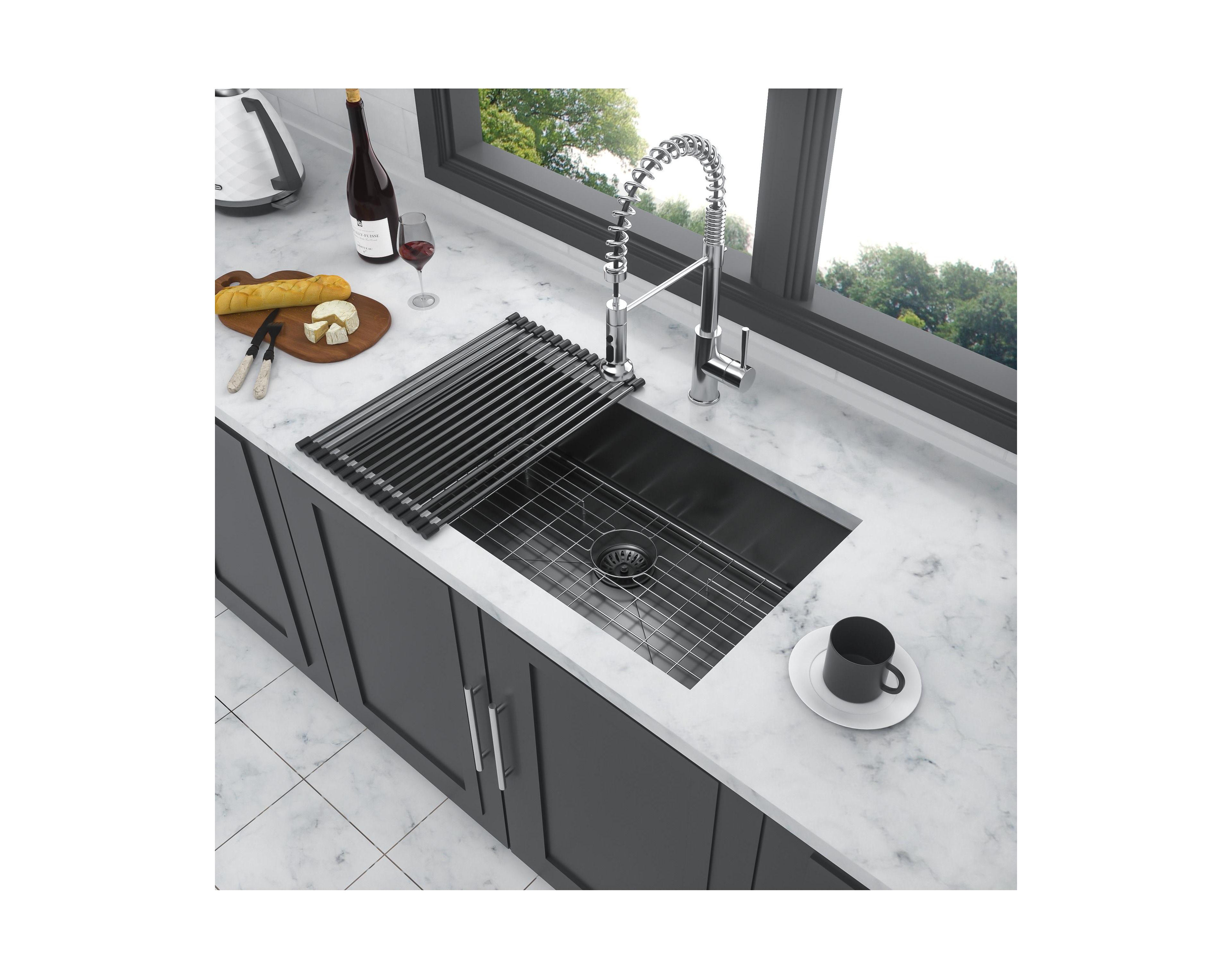 flynama 32x19x10inch Gunmetal Black Undermount Kitchen Sink Single Bowl Stainless Steel 16 Gauge
