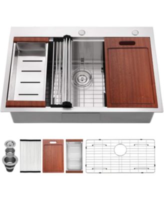 33x22inch Stainless Steel Workstation Sink Drop In Single Bowl 18 Gauge with Accessories