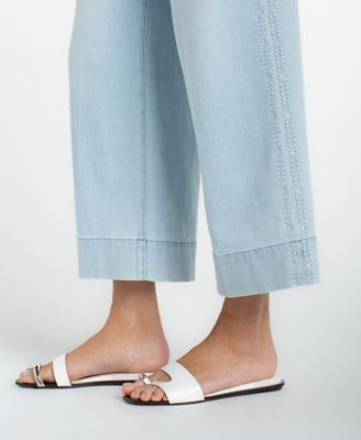 Women's Mid Rise Embroidered Stride Crop Wide Leg Jeans