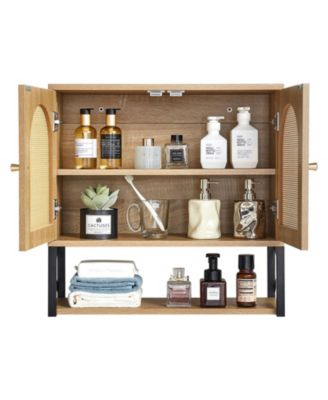 Wall Cabinet, 2 Doors, Adjustable Shelf, Over-Toilet Storage w/ Open Shelves