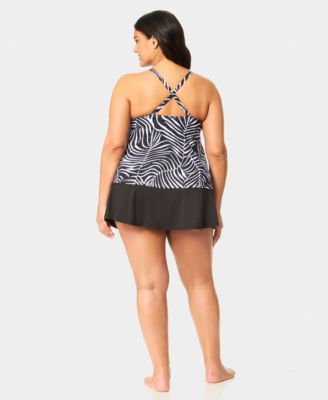 Plus Size Printed Easy Tri Tankini Top