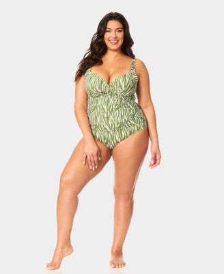 Plus Size V-Neck Drape Front Underwired One-Piece Swimsuit