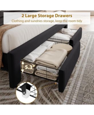 King Velvet Storage Bed with 2 Drawers, Tufted Wingback Headboard, Wood Slats, Noise-Free Support, No Box Spring, Beige