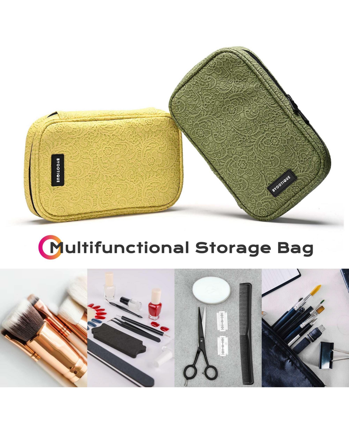 Byootique Travel Makeup Brush Holder Bag Cosmetic Brush Organizer Rococo 2 Pack