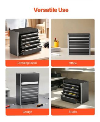 Metal Tool Box, 8.6", Portable 5-Drawer Tool Chest, EVA Liners, PP Feet, Ball-Bearing Slides, Powder-Coat