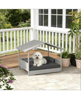 Rattan Dog House with Bed for Outdoor in Gray