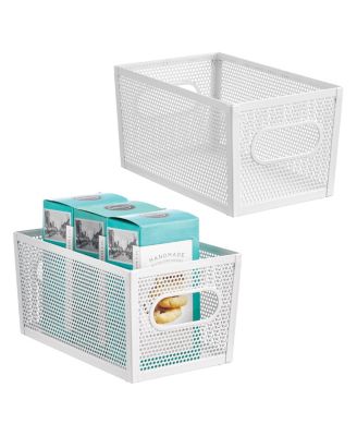 Perforated Metal Storage Bin with Handles - Set of 2 - Matte White