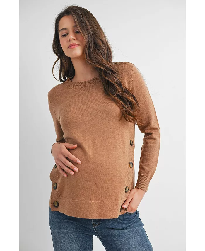Maternity Crew Neck Side Button Knit Nursing Friendly Sweater