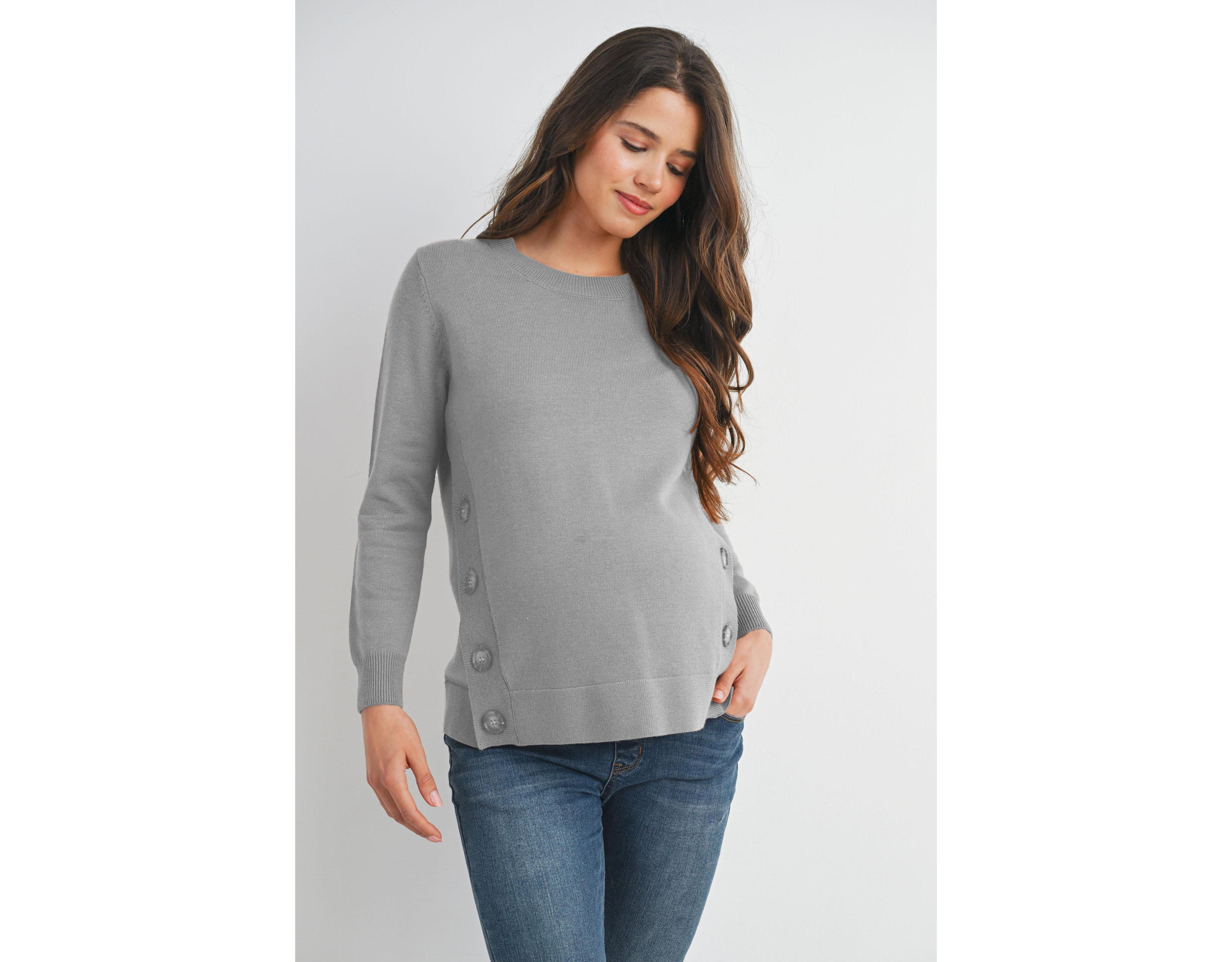 Hello Miz Maternity Crew Neck Side Button Knit Nursing Friendly Sweater