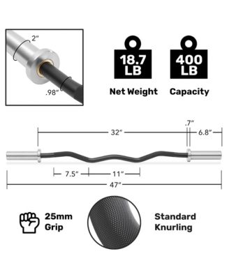 47" EZ Curl Olympic Barbell - 8.5KG 25mm Grip 400LB Capacity 4 Needle Bearing 2" Weightlifting Bar