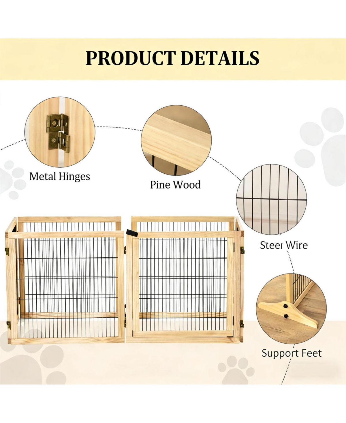 Aostirmotor 6-Panel Folding Dog Gate in Natural Wood