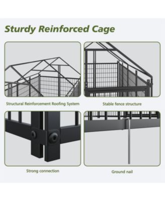Dog Run Enclosure with Roof Cover in Black