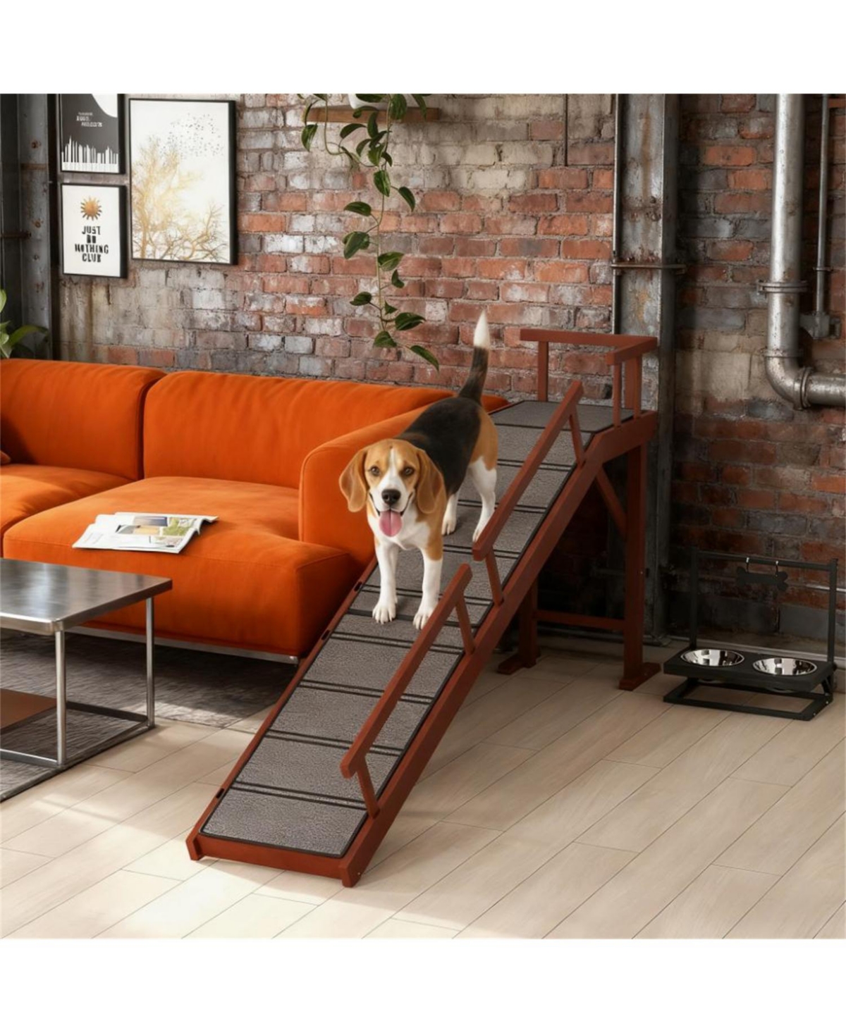 Aostirmotor Wooden Dog Ramp for Outdoor & Indoor in Brown