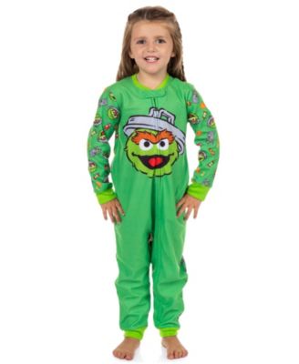 Toddler Oscar The Grouch Character Face Front Zip Footless Sleeper