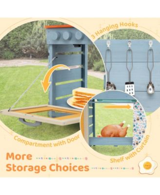 Wooden Kids Play Kitchen With Circulation Faucet Chalkboard Storage Shelves And Accessories