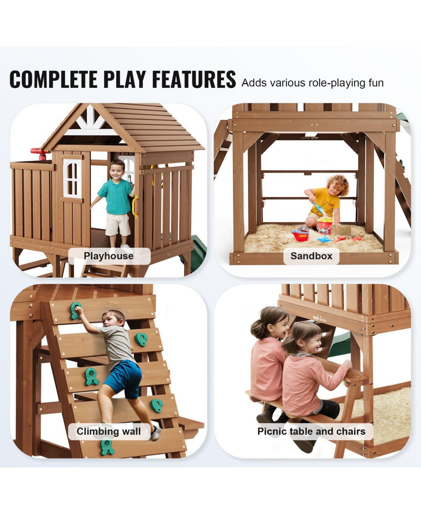 Детская игрушка Slickblue Kids Garden Playhouse with Slide and Ladder, цвет: Коричневый — фото 9