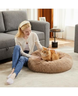 37 Inch Anti Slip Round Fluffy Faux Fur Cat Bed