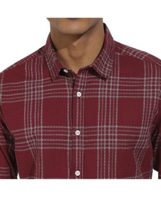 Men's Maroon Red Chalk Tartan Plaid Shirt