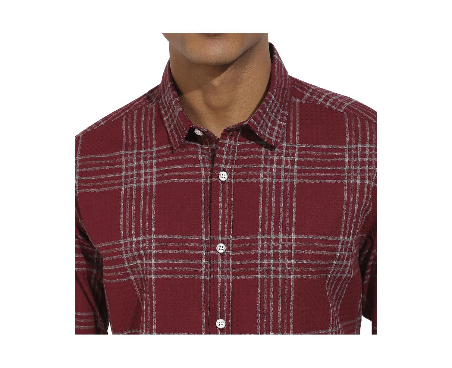 Men's Maroon Red Chalk Tartan Plaid Shirt