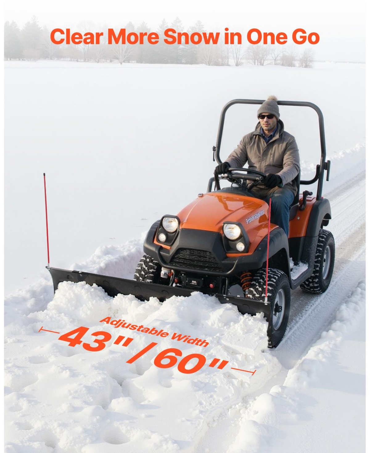 Mecale Snow Plow Blade Kit, 43"-60" Adjustable Width, Universal Atv/Utv Mount, Rubber Flaps, Heavy-Duty Steel