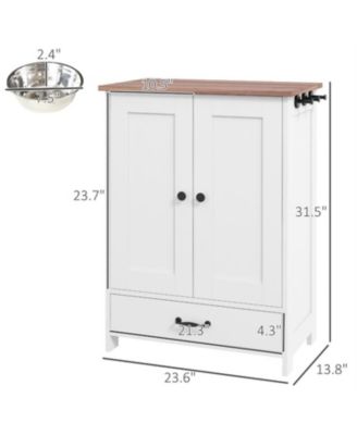 Dog Bowls Food Storage Cabinet with 2 Doors in White
