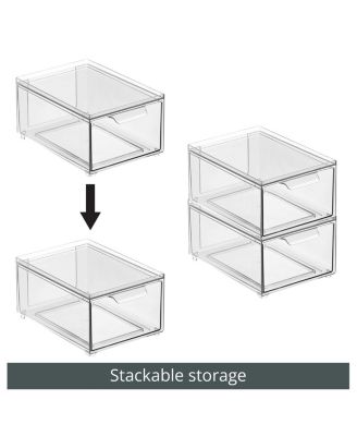 Plastic Stackable Bathroom Storage Organizer with Drawer, 8 Pack, Clear
