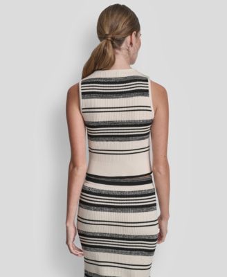 Women's Sleeveless Crew Neck Rib Sweater