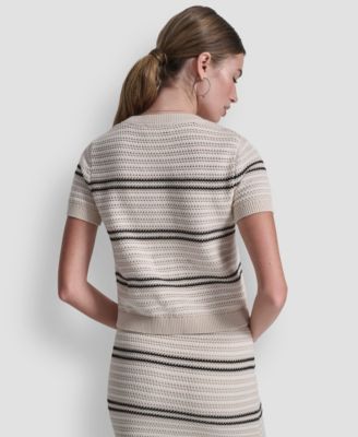 Women's Scoop Neck Striped Pointelle Sweater