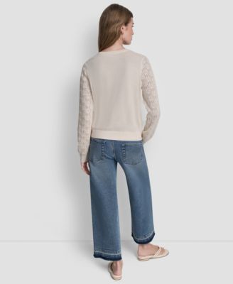 Women's Crew Neck Long-Sleeve Cardigan Sweater