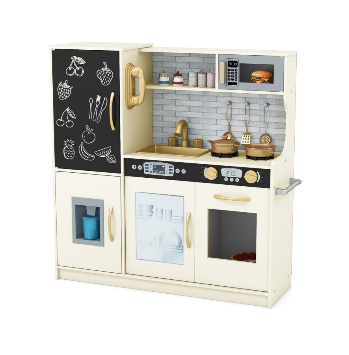 Hongge Kids Pretend Play Kitchen with Sink Stove Ice Maker and Storage