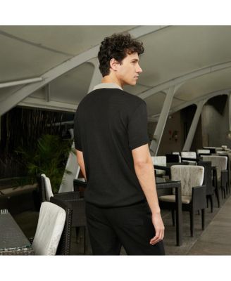 Men's Sand Beige & Onyx Black Block-Knit Slim-Fit Shirt