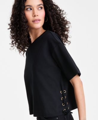 Women's Cotton Lace-Up-Hem T-Shirt