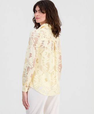 Women's Collared Floral-Lace Button-Front Shirt